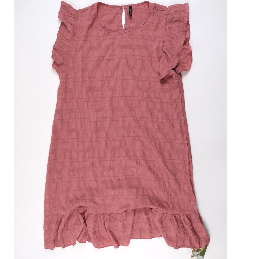 Cuteduck Dress Flutter Sleeve Ruffle Hem Pink Textured XL NWT